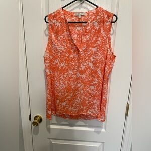 Chaus Vibrant Orange and White Patterned Blouse
